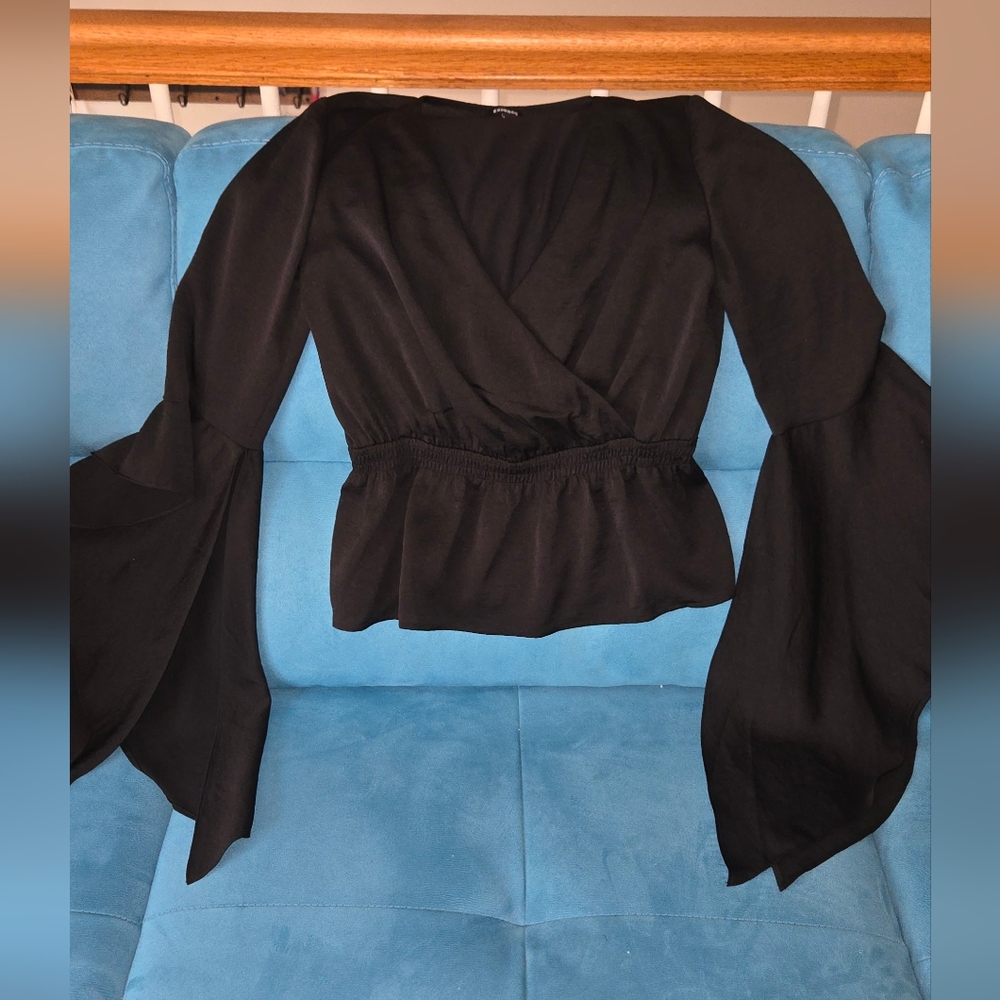 Express Black Flared Sleeve Blouse